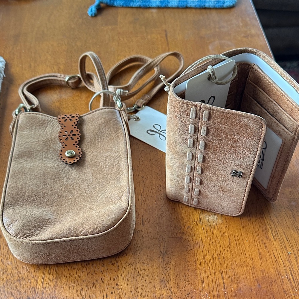 HOBO Light Brown Leather Crossbody Bag and Wallet Set